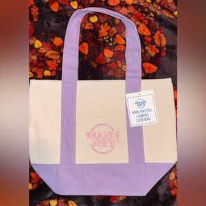 Trader Joe's Mini Pastel Canvas Tote Bag in Lavender and Cream